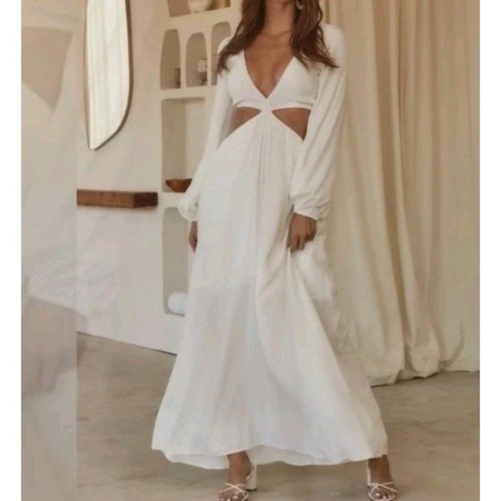 12th Tribe White Maxi Dress with Cutout Detail